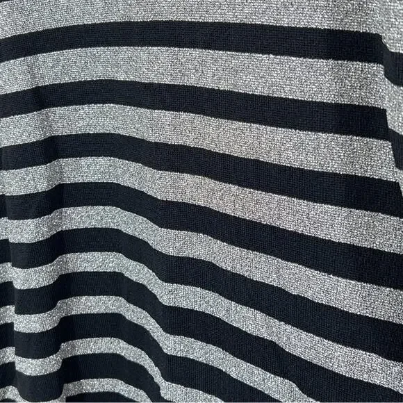 Eci Nee York Black Silver Metallic Sparkle Striped Knit Sleeveless Dress Sz M - Picture 7 of 13